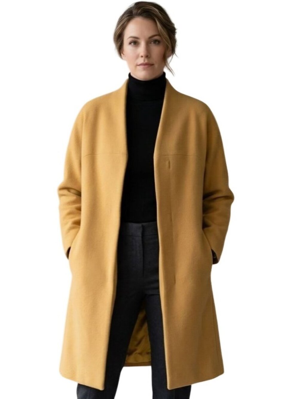 Coat Check Vintage Mustard Wool Blend Magnetic Closure Unique Coat Size S